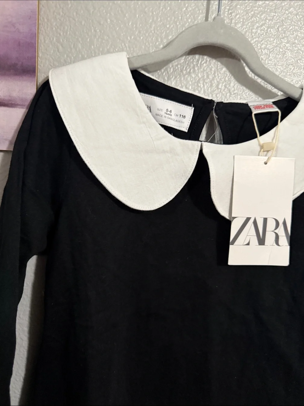 Zara collared t shirt blouse girl 5/6 years Black new cotton